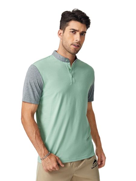 

men button half placket colorblock polo shirt 38ar#, White;black