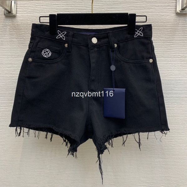 

casual dresses waist embroidered tassels version a denim shorts, Black;gray