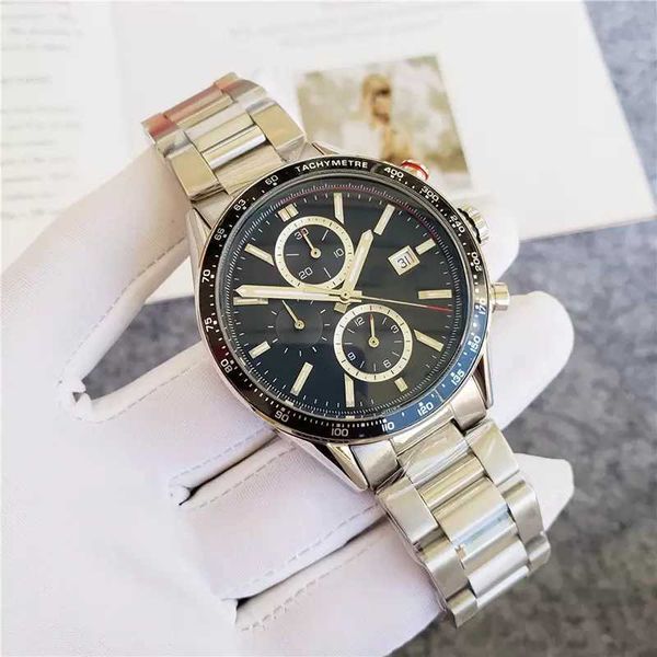 

quality business watch fashion chronograph wristwatches full stainless steel blue face 5 atm waterproof luminous pointer montre de luxe, Slivery;brown