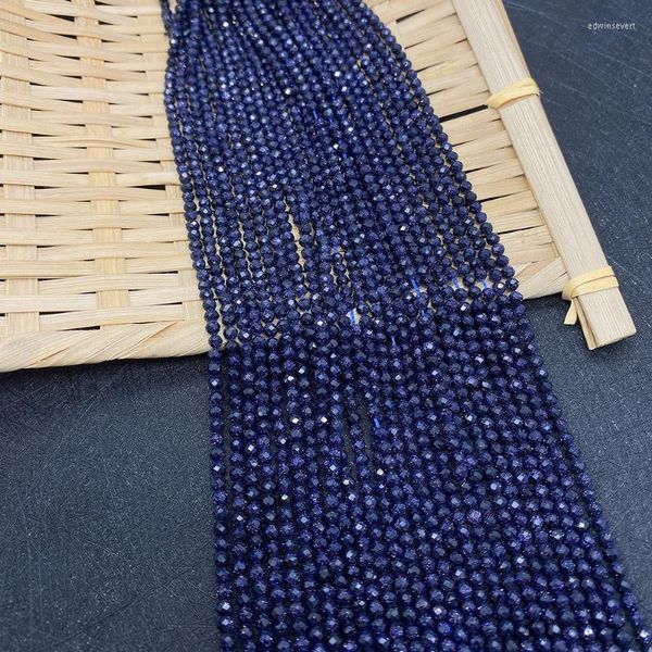 Andere Natursteine 2 3 4 mm Edelsteinperlen, facettierter blauer Sandstein, hergestellt von Schmuck, DIY-Halskettenanhänger mit Armband, lose Perlen, andere Edw