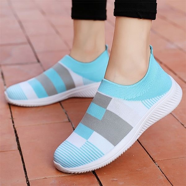 

women flats mix color knitted sneaker slip on flat shoes woman plus size casual chaussure femme summer autumn footwear 220714, Black;brown