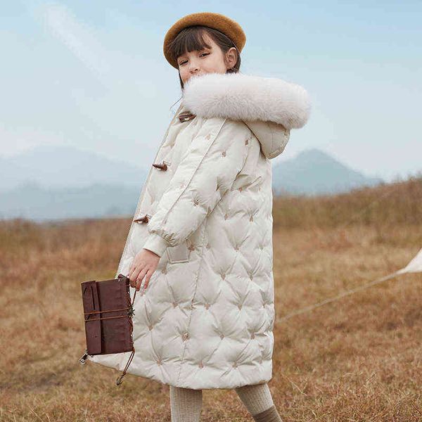 

2022 new jacket for girls teenager down jacket children medium and long white duck down winter warm waterproof jacket for 5-16 y j220718, Blue;gray