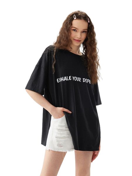 

x empower you slogan graphic drop shoulder slit hem tee j3tq#, White