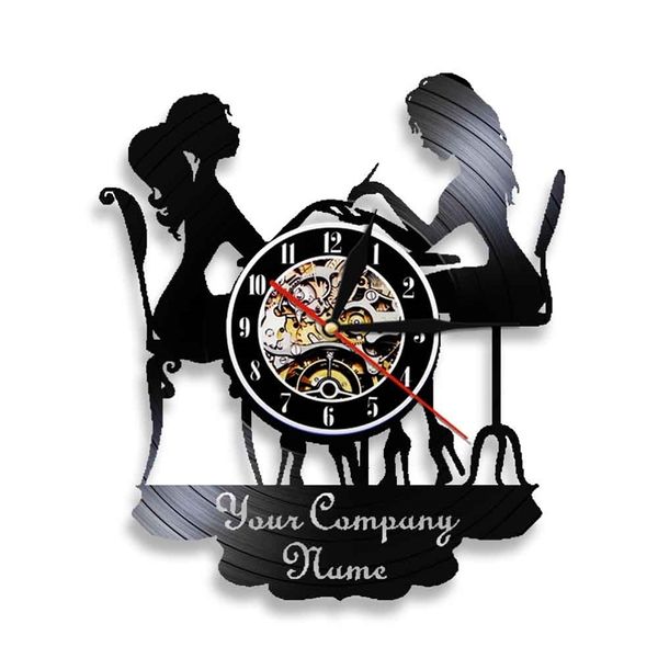 Spa Nail Custom Your Company Name Pole Vinyl Record Orologio da parete Salone di bellezza Negozio Polish Fashion Decor Art Hanging Watch 220615