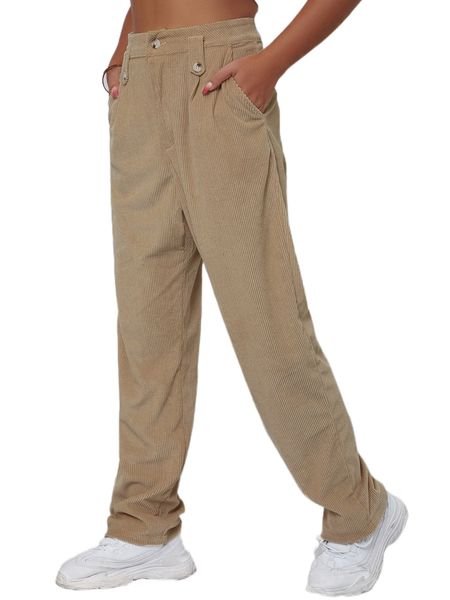 

high waist slant pocket corduroy pants n68b#, Black;white