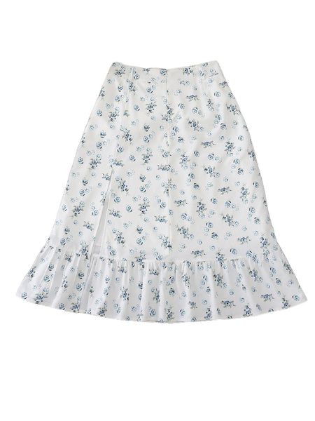 

plus ditsy floral print split ruffle hem skirt b9ar#, Black