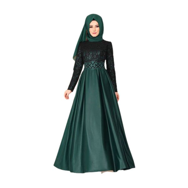 S-5xl Muslim Lace Splicing Mulheres Vestido Big Swing sem carcarto de cabeça para a Arábia Dubai Grande Tamanho Islâmico Vintage Abaya Roupas 1025