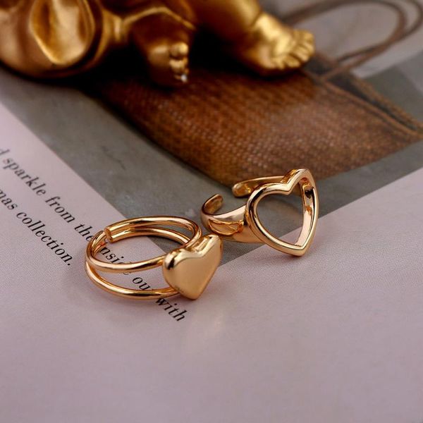 

cluster rings irregular croissants chunky circle heart geometric for women gold color crystal butterfly fashion jewelry, Golden;silver