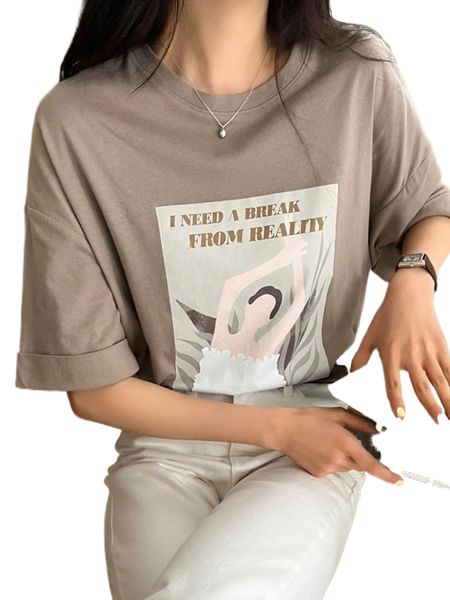 

dazy figure & letter graphic roll up sleeve tee w5ri#, White