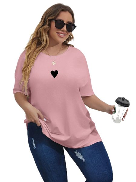 

plus heart print drop shoulder tee p2ep#, Black