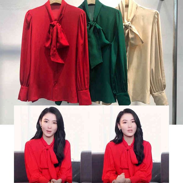 

women's polos cecilia cheung silk ribbon shirt in spring and summer of 2022, White