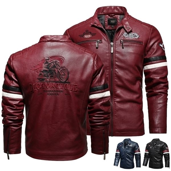 

winter jacket men leather motorcycle jacket embroidery zipper coat men fashion streetwear coat black jacket and coats male 201127, Black;brown