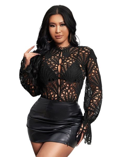 

flounce sleeve guipure lace blouse without bra v7ql#, White
