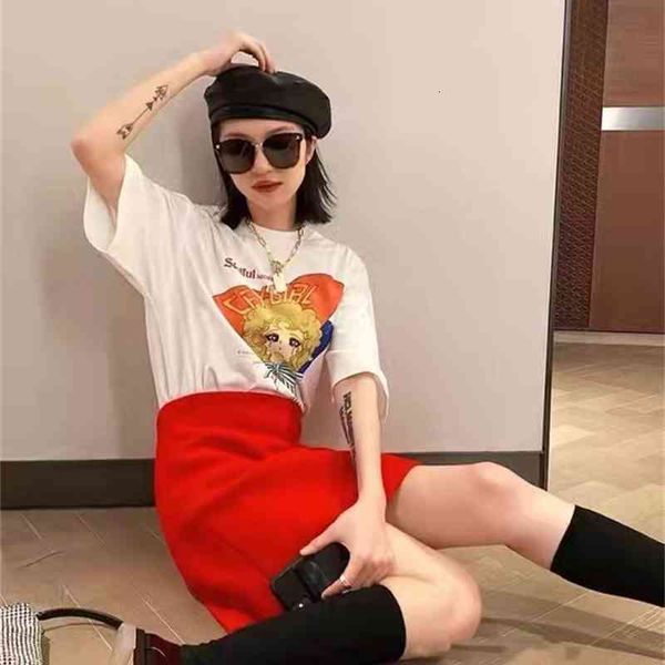

women's t-shirt summer cartoon crying girl print loose short sleeve t-shirt, White