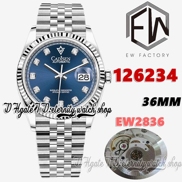 

ewf v3 ew126234 ew2836 automatic mens watch 36mm fluted bezel blue dial diamond markers 904l steel bracelet with same serial warranty card e, Slivery;brown