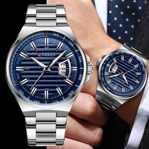 2022 Curren Watch Mens 8375 Quartz Stainls Steel Band Erkek Saat Modeli Busins ​​için Kollwatch