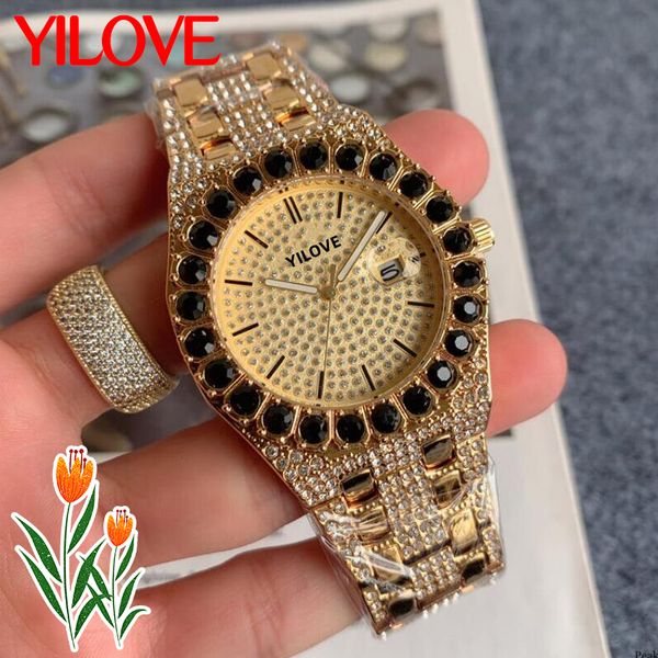 Lüks Erkek Taş İzle Diamond Moda Özel Tasarım Relojes de Marca Mujer Saat Gümüş Elbise Kuvars Gül Altın Yüksek Kaliteli Kol saati