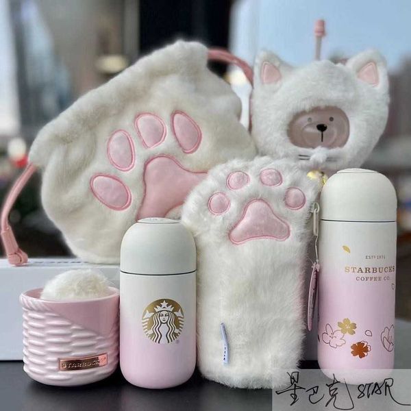 

starbucks cup christmas cherry blossom cat paw cat bear mark glass straw accompanying capsule thermos bag