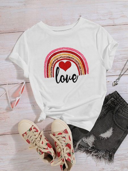 

plus heart & letter graphic tee p0eg#, Black