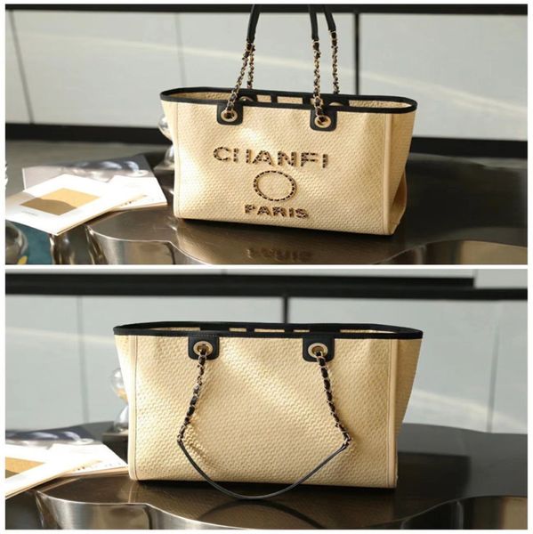 

designer fashion luxury beach bags large ch linen woven women evening handbag straw knitting shoulder portable brand classic female big capa
