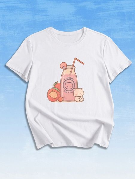 

romwe x cherriescharm cartoon graphic tee j3da#, White