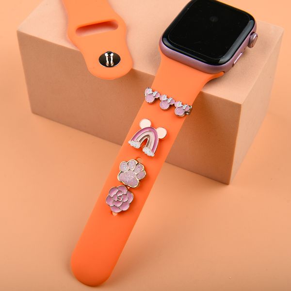 Alça de aço inoxidável decorativa com pino de metal para pulseira de relógio Apple iwatch pulseira de relógio de luxo com decoração de pingente deslizante