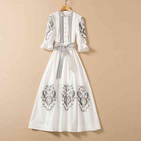 

casual dresses cotton dress 2022 spring chest bandage princess sleeve head hollowed out embroidery women lt59, Black;gray