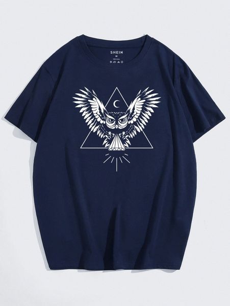 

men owl & geo print tee t2oc#, White;black