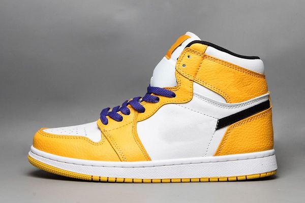 

1 1s midse lakers 852542-700 basketball shoes womens mens size us 4-13 36-47