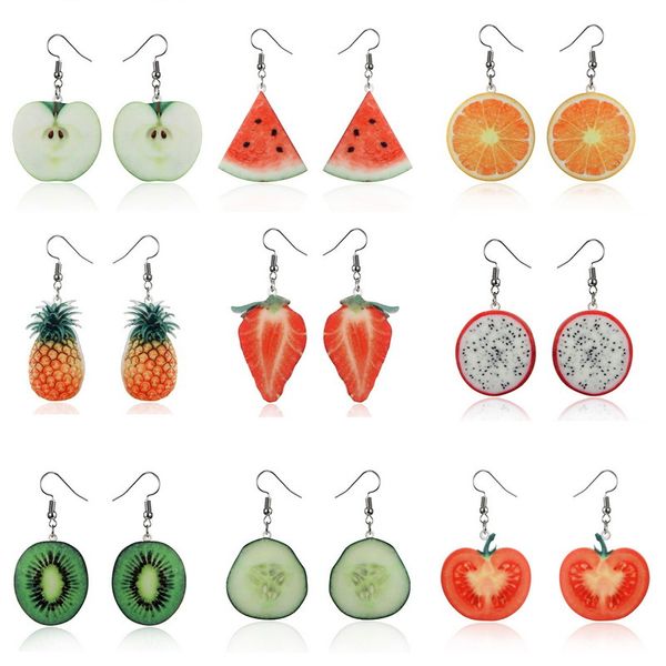 

creative acrylic fruit dangle chandelier earrings women pineapple watermelon ear cuff earring lady fashion jelwelry accessories bulk price, Silver