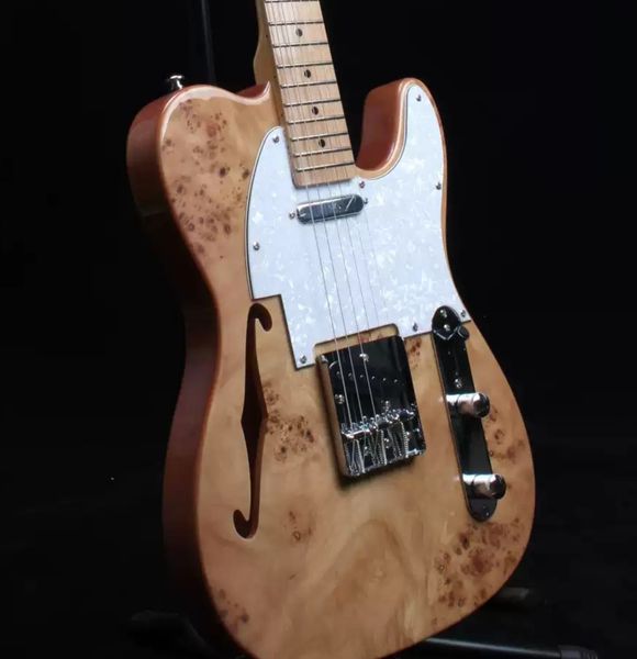 

tl semi-hollow electric guitar burl wood white pickguard