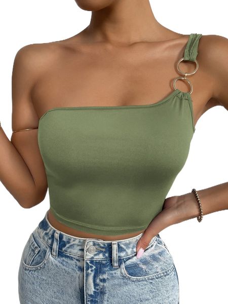 

one shoulder o-ring detail crop h7fj#, White