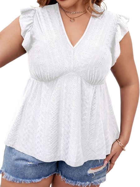 

plus butterfly sleeve peplum schiffy blouse n6zi#, Black