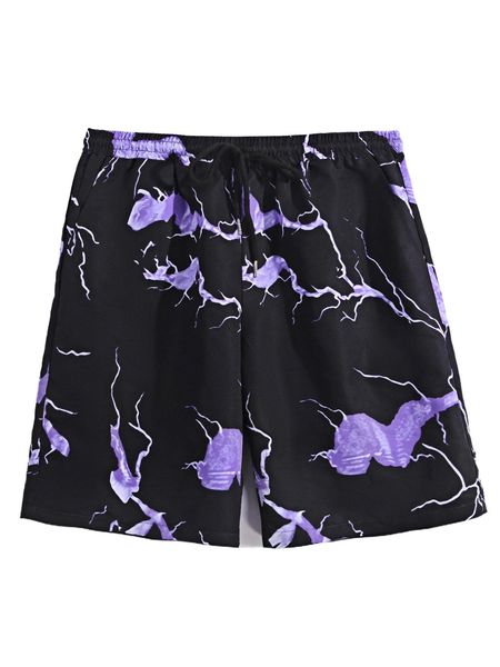 

men lightning print drawstring waist shorts d7vj#, White;black