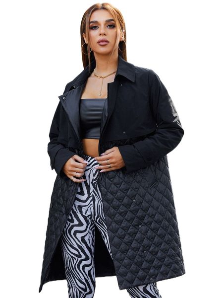 

miegofce pressed button 2 in 1 quilted coat k6xm#, Black