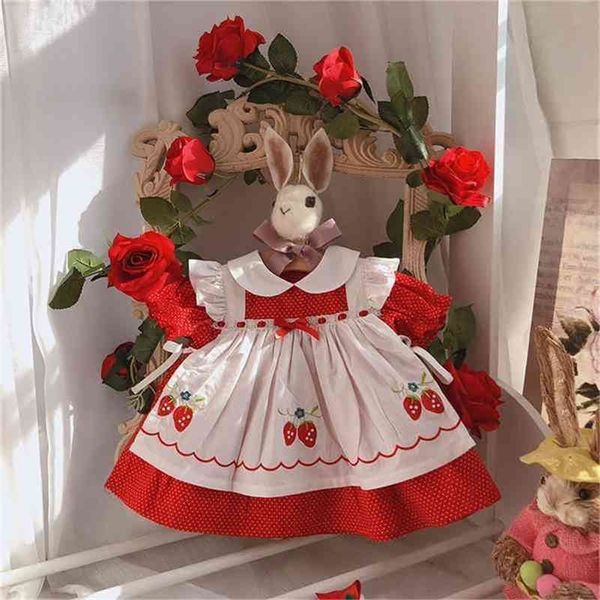 

summer vintage red strawberry princess with pants white casual dress for baby girls 100% cotton 210329, Red;yellow