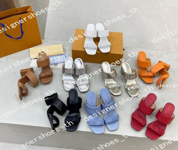 

designer sandals women high heels drapy loafers moccasins buckles boots sandals square toe sandals summer shoes fashion fold soft word slipp, Black