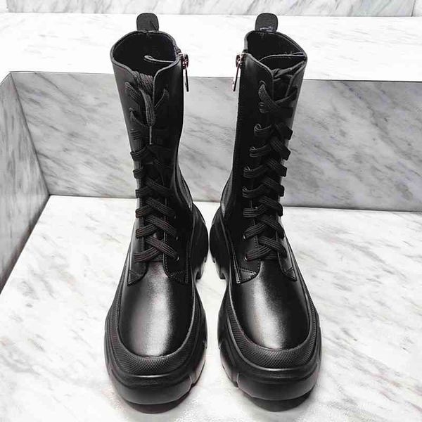 

boots in winter, za style bandage thick soled martin boots are small, thin and tall, women's short boots, middle tube, locomotive side, Black