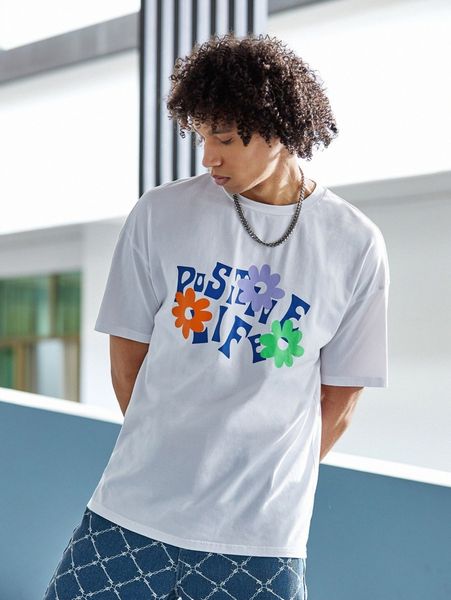 

men letter graphic drop shoulder tee n7zj#, White;black