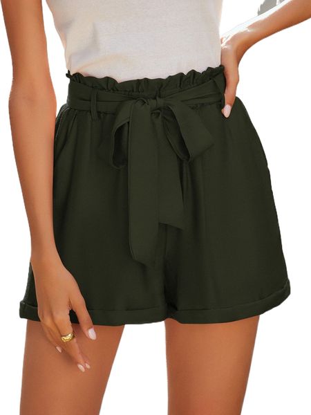 

paperbag waist wide leg belted shorts b17f#, White;black