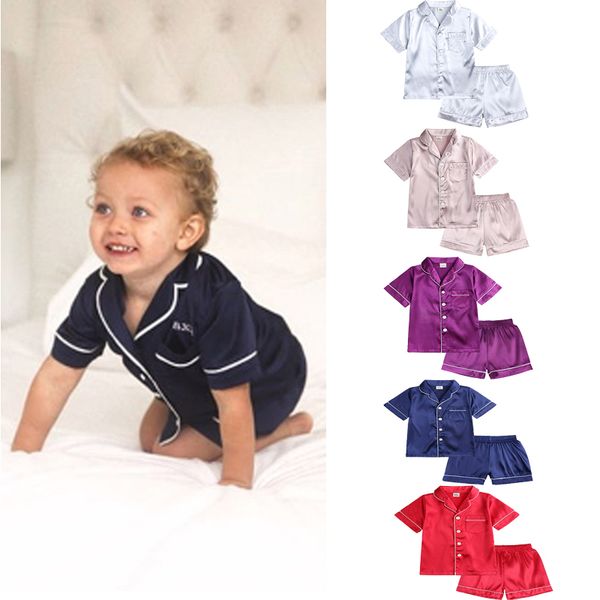 Sommer Kinder Kleidung Pyjama Set Fleck Seide Weiche Einfarbig Komfortable Kinder Mädchen Jungen Pyjamas Nachtwäsche Anzug 220714