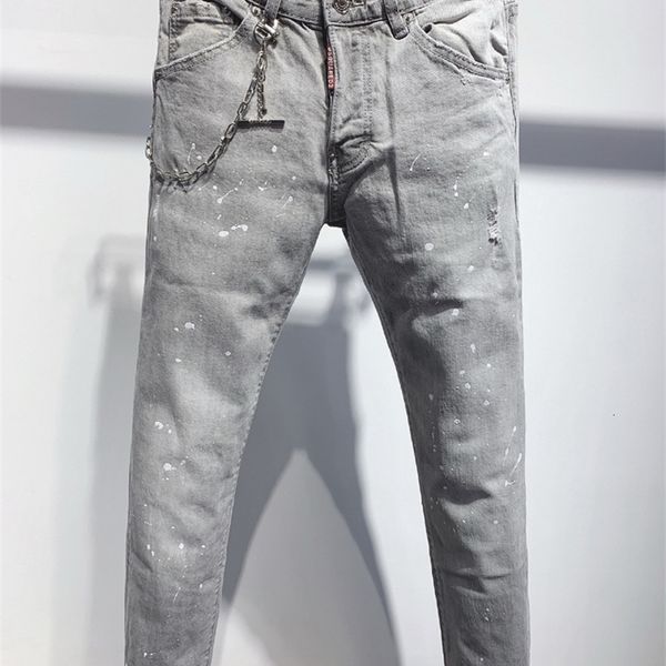 

men's jeans menswear korean d2 jeans men's gray straight tube micro elastic slim fit good version trousers 9633 ppnp, Blue