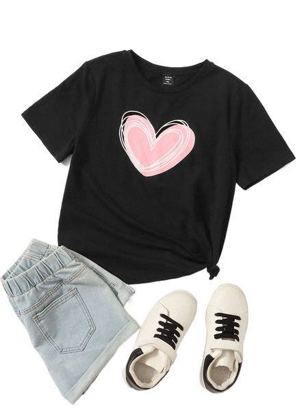 

plus heart print tee u7wf#, Black