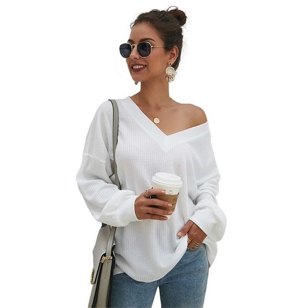 

woman jumper oversized sweater long-sleeve white knitwear winter and autum v-neck comfortable loose clothes 201223, White;black