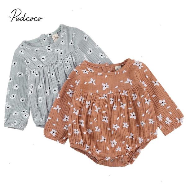 

newborn cotton linen jumpsuit baby girls casual style romper toddler long sleeve round neck daisy print playsuit spring autumn, Blue