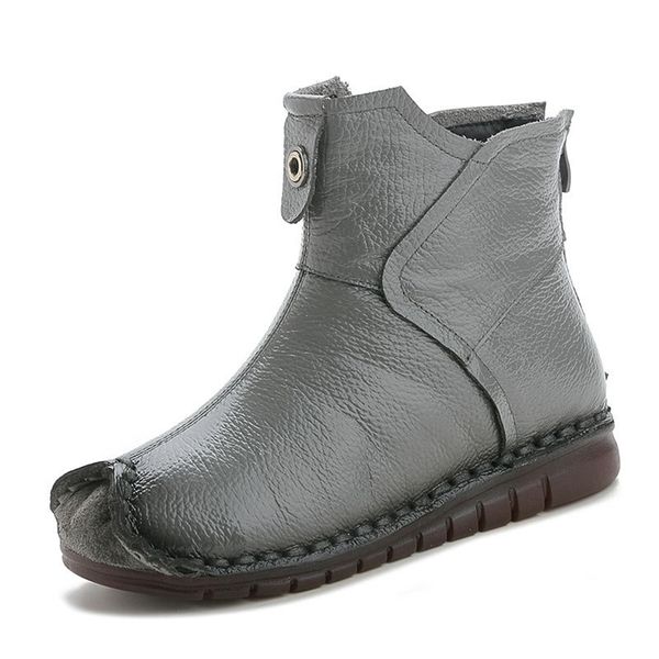 

winter genuine leather ankle handmade embroider ethnic style vintage women shoes flat boots for gift 201029, Black