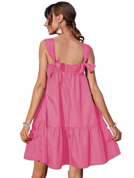 

ruffle hem knot detail frill trim dress x7cs#, Black;gray