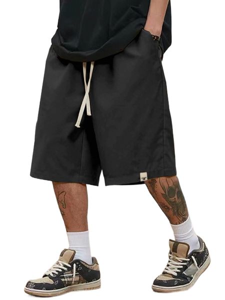 

men letter patched detail drawstring waist shorts g9la#, White;black