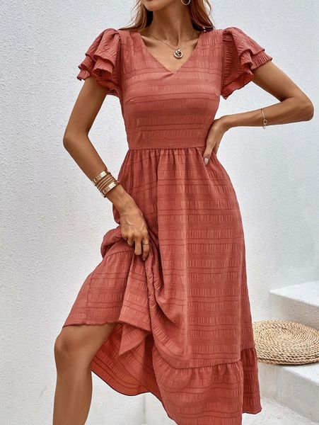 

flutter sleeve ruffle hem dress o9f9#, Black;gray