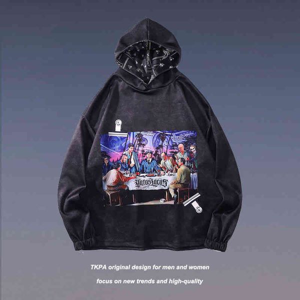 

tkpa religious goethe style dark mourning hooded sweater for men and women high street hip hop sports tide, Black